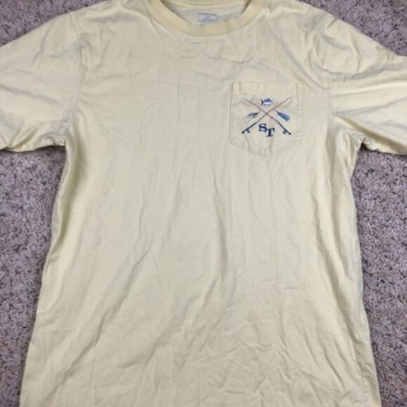 Southern Tide Yellow Pocket T-Shirt Sz Small S Frat Preppy Fishing Flipjack - Picture 1 of 9